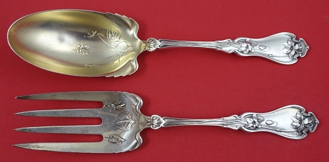 Salad Serving Set light GW AS w/ flowers in bowl  9 1/8